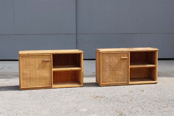 Italian Bamboo Rattan Bedside Tables, 1970s, Set of 2-EH-1251763