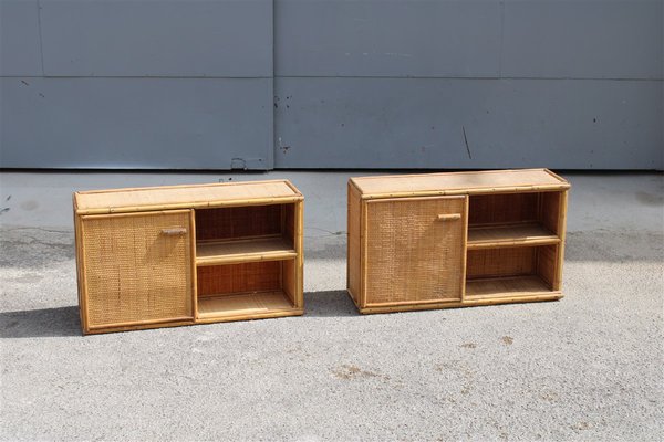 Italian Bamboo Rattan Bedside Tables, 1970s, Set of 2-EH-1251763