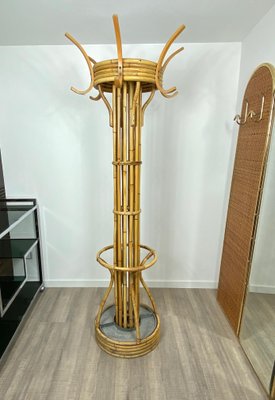 Italian Bamboo Rattan Coat Rack Umbrella Stand, 1960s-LYQ-1171563