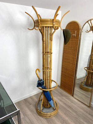 Italian Bamboo Rattan Coat Rack Umbrella Stand, 1960s-LYQ-1171563