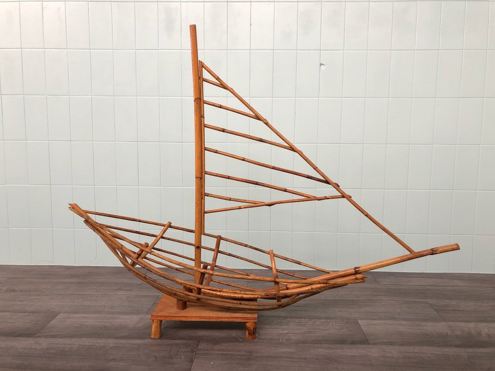 Italian Bamboo Sailboat Display, 1970s