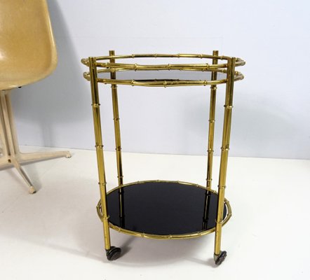 Italian Bar Cart in Faux Bamboo, Brass and Glass, 1960s-FPY-1780214