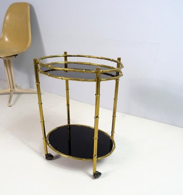 Italian Bar Cart in Faux Bamboo, Brass and Glass, 1960s-FPY-1780214