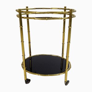 Italian Bar Cart in Faux Bamboo, Brass and Glass, 1960s-FPY-1780214