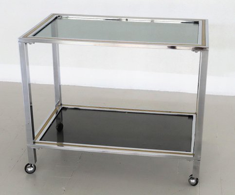 Italian Bar Cart or Trolley in Brass and Chrome, 1970s-VNE-966159