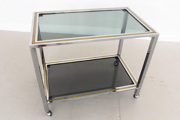 Italian Bar Cart or Trolley in Brass and Chrome, 1970s-VNE-966159