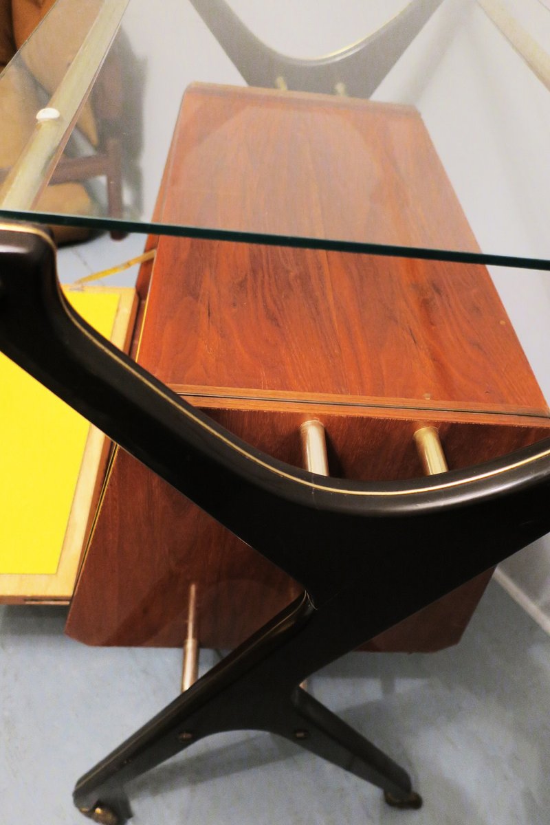 Italian Bar Cart with Canary Yellow Interior, 1950s