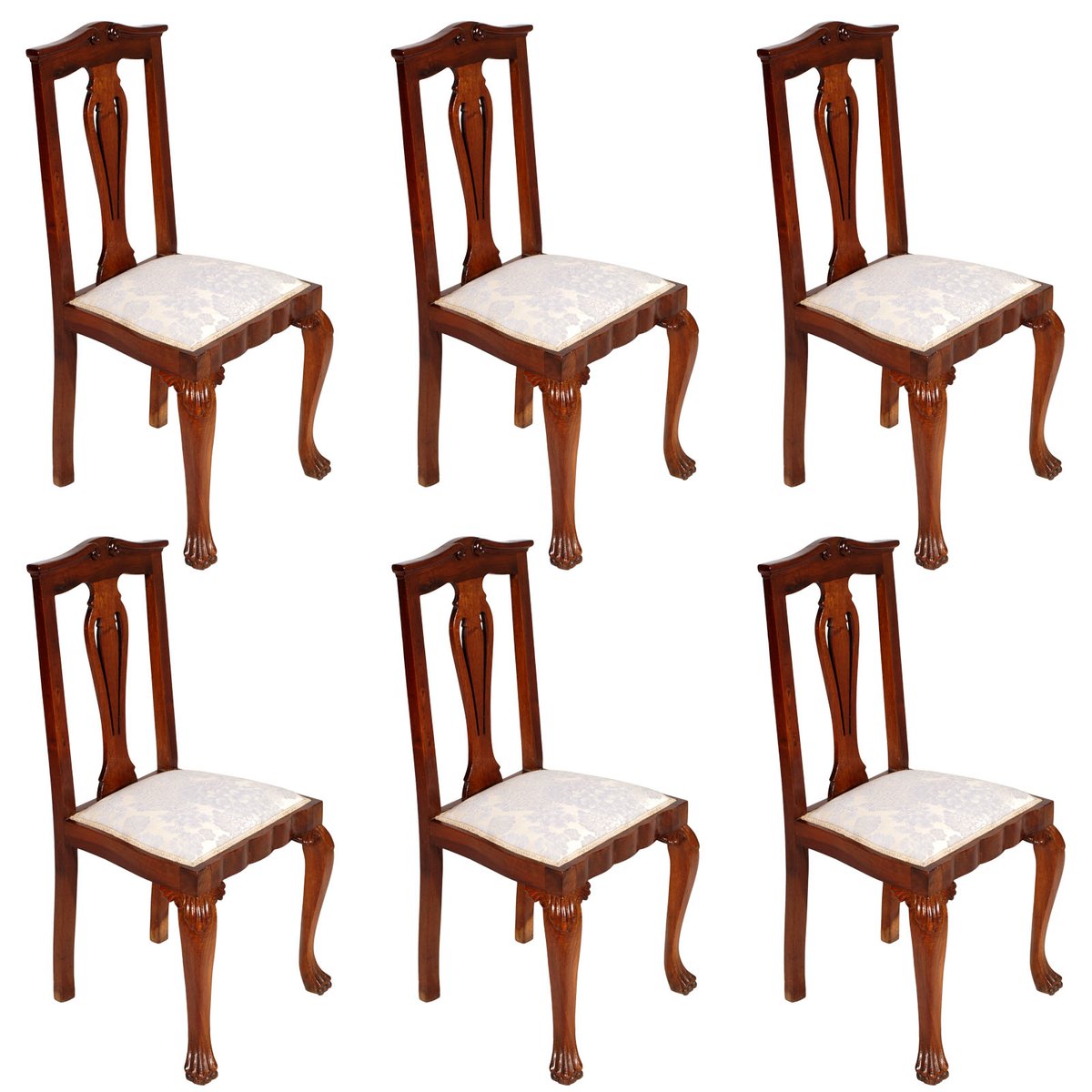 Italian Baroque Chippendale Style Walnut Chairs, 1920s, Set of 6