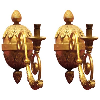 Italian Baroque Hand-Carved Giltwood Sconces with Gilt Bronze Arm, Set of 2-AXE-1433439