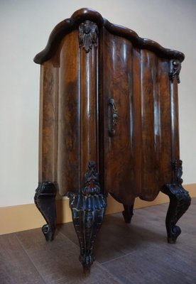 Italian Baroque Rococo Walnut Burl Nightstand, 1850s-EA-683936