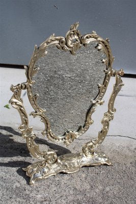 Italian Baroque Solid Brass Turning Table Mirror, 1950s-EH-1094620