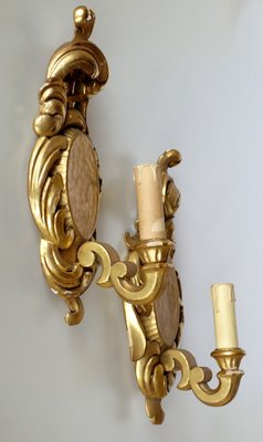 Italian Baroque Style Gilded Wood Sconces, 1940s, Set of 2-GKB-842343