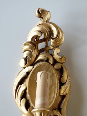 Italian Baroque Style Gilded Wood Sconces, 1940s, Set of 2-GKB-842343