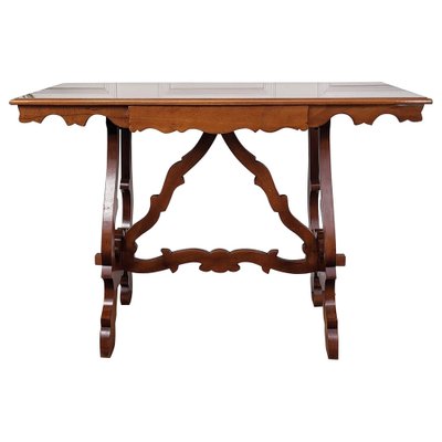 Italian Baroque Style Walnut Lyre-Leg Trestle Refectory Desk Writing Table, 1980s-EUP-1704214