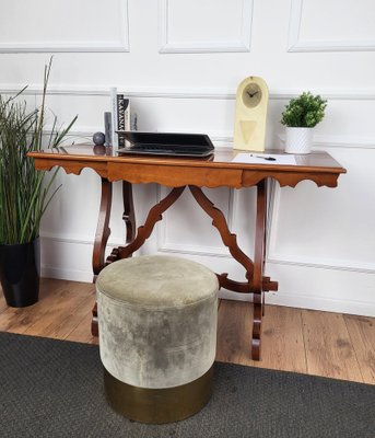 Italian Baroque Style Walnut Lyre-Leg Trestle Refectory Desk Writing Table, 1980s-EUP-1704214