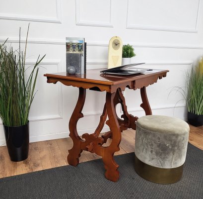 Italian Baroque Style Walnut Lyre-Leg Trestle Refectory Desk Writing Table, 1980s-EUP-1704214