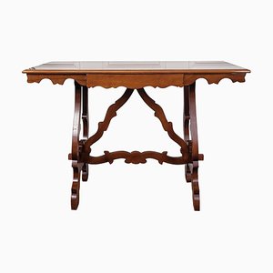 Italian Baroque Style Walnut Lyre-Leg Trestle Refectory Desk Writing Table, 1980s-EUP-1704214