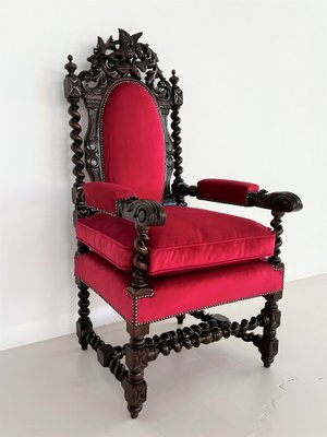 Italian Baroque Throne Armchair in Walnut & in Velvet, 1890-1900s-VNE-1369513