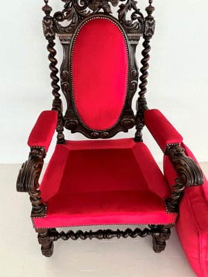 Italian Baroque Throne Armchair in Walnut & in Velvet, 1890-1900s-VNE-1369513