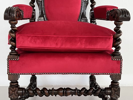 Italian Baroque Throne Armchair in Walnut & in Velvet, 1890-1900s-VNE-1369513