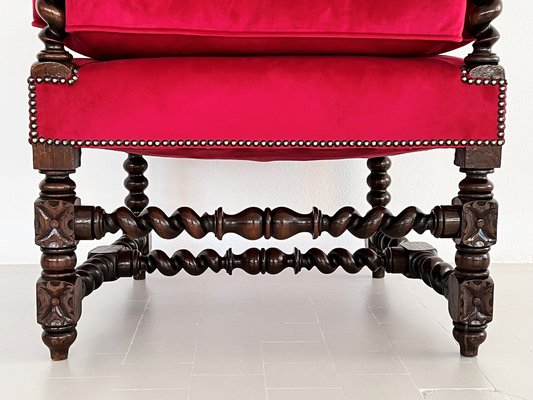 Italian Baroque Throne Armchair in Walnut & in Velvet, 1890-1900s-VNE-1369513