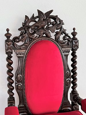 Italian Baroque Throne Armchair in Walnut & in Velvet, 1890-1900s-VNE-1369513