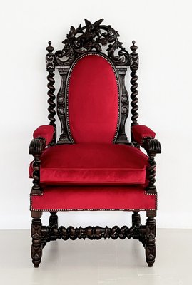 Italian Baroque Throne Armchair in Walnut & in Velvet, 1890-1900s-VNE-1369513