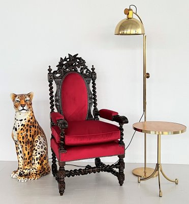 Italian Baroque Throne Armchair in Walnut & in Velvet, 1890-1900s-VNE-1369513