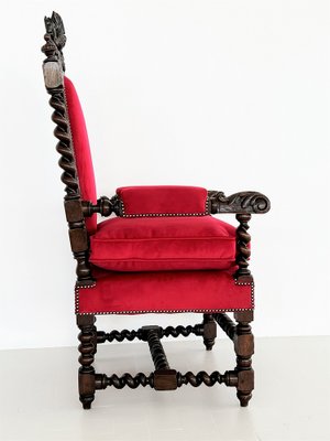 Italian Baroque Throne Armchair in Walnut & in Velvet, 1890-1900s-VNE-1369513