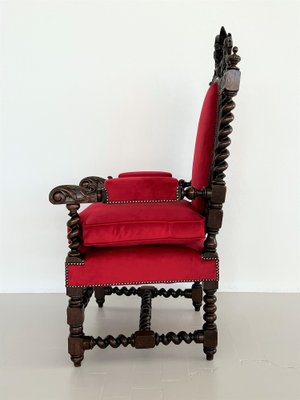 Italian Baroque Throne Armchair in Walnut & in Velvet, 1890-1900s-VNE-1369513