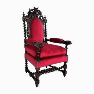 Italian Baroque Throne Armchair in Walnut & in Velvet, 1890-1900s-VNE-1369513