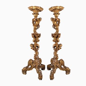 Italian Baroque Torcheres in Golden Wood, 1800s, Set of 2-JJT-1585799