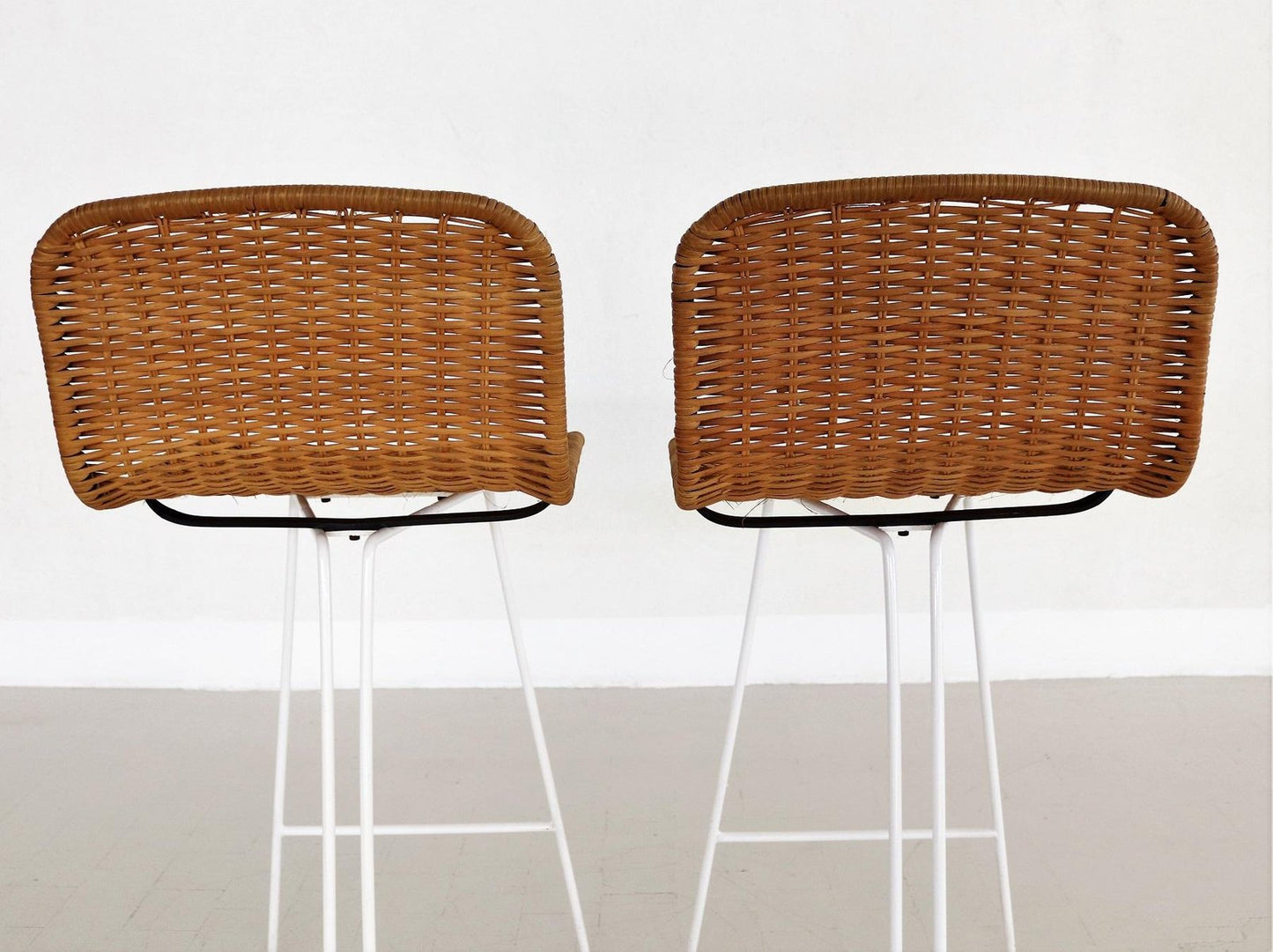 Italian Barstools in Wicker and Metal from Cidue, 1980s, Set of 2