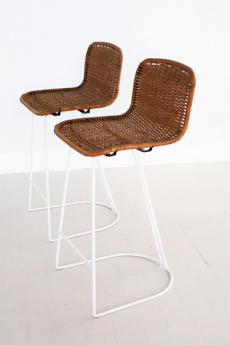 Italian Barstools in Wicker and Metal from Cidue, 1980s, Set of 2