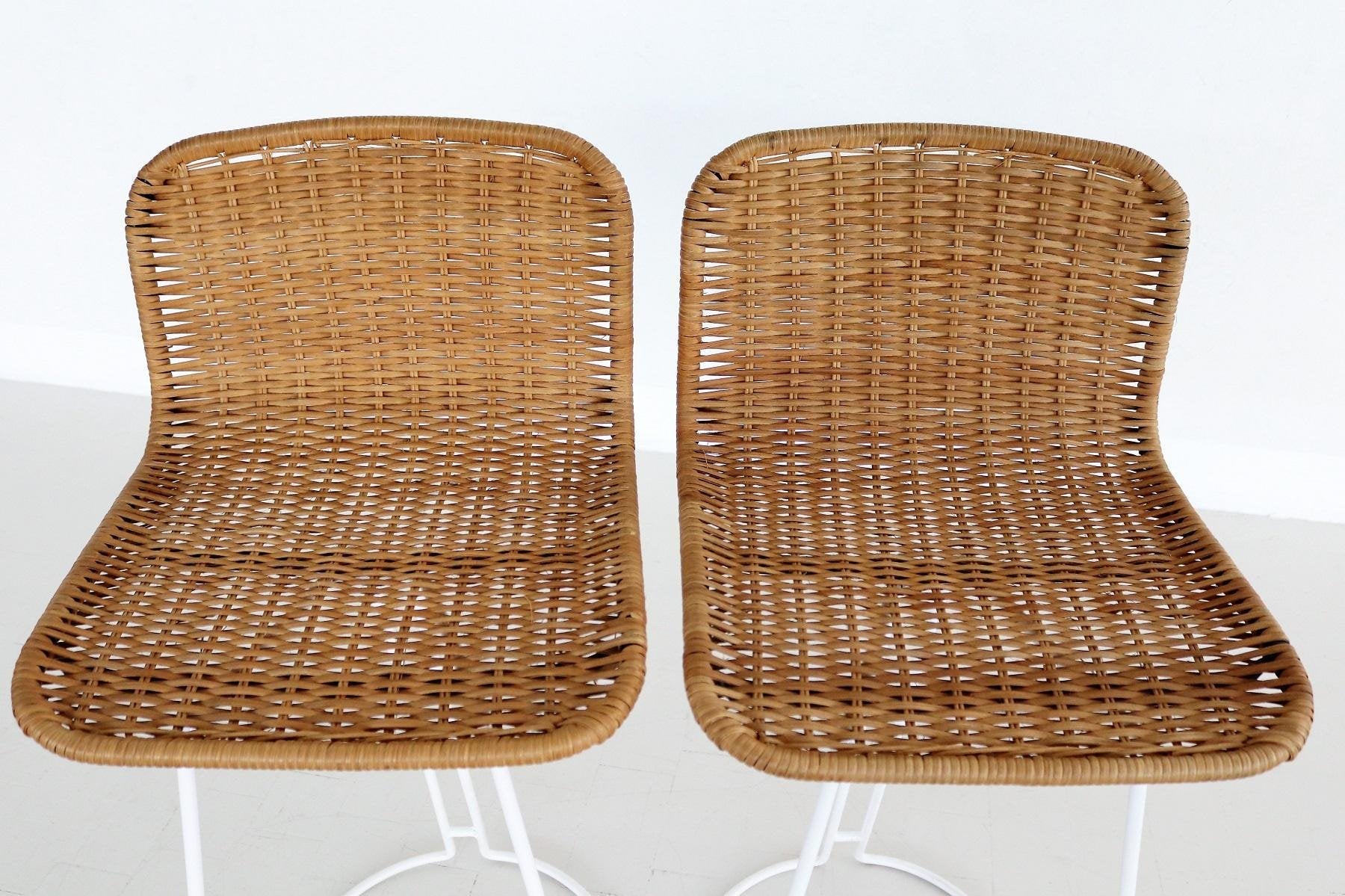 Italian Barstools in Wicker and Metal from Cidue, 1980s, Set of 2