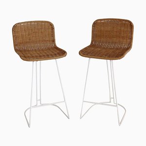 Italian Barstools in Wicker and Metal from Cidue, 1980s, Set of 2-VNE-966131