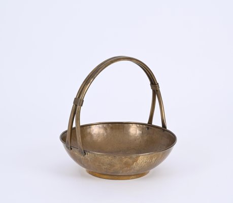 Italian Basket Magazine Rack in Brass, Italy, 1940s-JDR-1719003