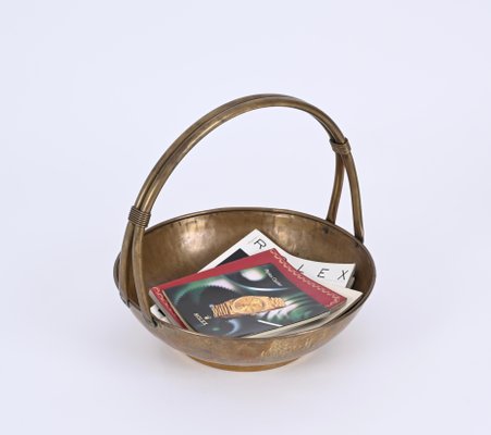 Italian Basket Magazine Rack in Brass, Italy, 1940s-JDR-1719003