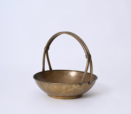 Italian Basket Magazine Rack in Brass, Italy, 1940s-JDR-1719003