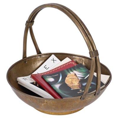 Italian Basket Magazine Rack in Brass, Italy, 1940s-JDR-1719003