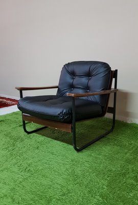 Italian Bauhaus Style Bentwood Armchair with Black Leather Cushion, 1960s-ZST-924062