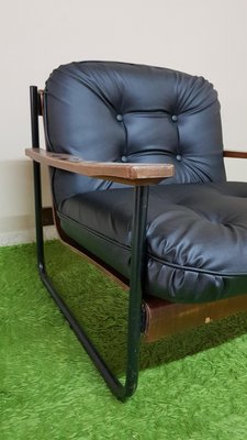 Italian Bauhaus Style Bentwood Armchair with Black Leather Cushion, 1960s-ZST-924062