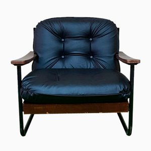 Italian Bauhaus Style Bentwood Armchair with Black Leather Cushion, 1960s-ZST-924062