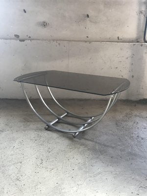 Italian Bauhaus Style Coffee Table in Smoked Glass, 1960s-OXJ-1726523