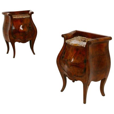 Italian Bedside Tables in Briar and Marble, 1900s, Set of 2-RCE-1100068