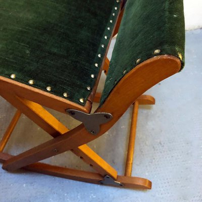 Italian Beech and Green Velvet Traveling Stool, 1950s-GDD-1096885