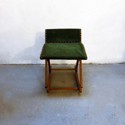 Italian Beech and Green Velvet Traveling Stool, 1950s-GDD-1096885