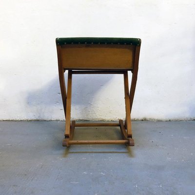 Italian Beech and Green Velvet Traveling Stool, 1950s-GDD-1096885