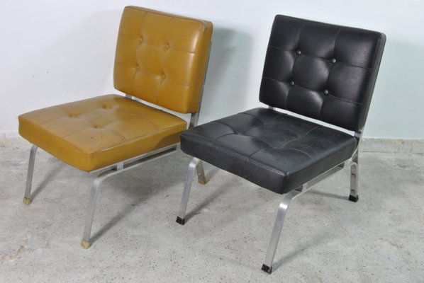 Italian Beige & Black Skai Lounge Chairs with Steel Frame, 1960s, Set of 4-WFB-738765