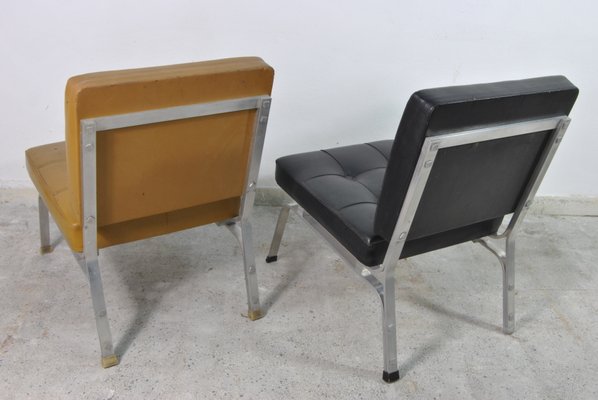 Italian Beige & Black Skai Lounge Chairs with Steel Frame, 1960s, Set of 4-WFB-738765